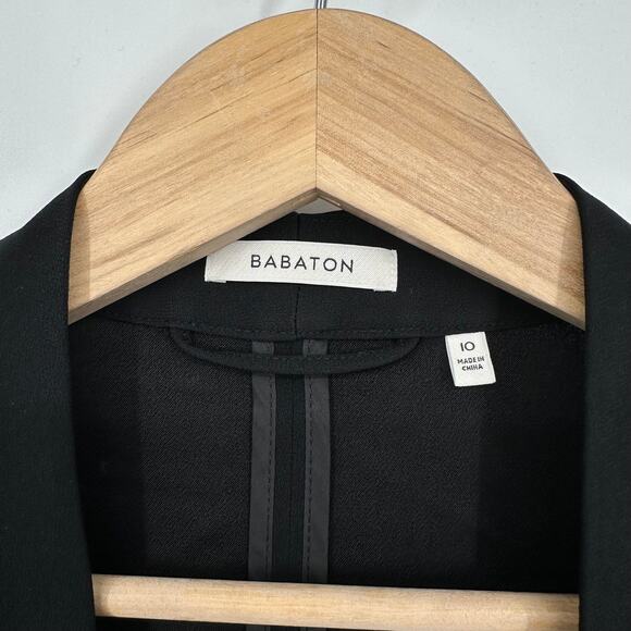 Aritzia Babaton Power Hip Blazer Open Front Ruched 3/4 Sleeve Jacket Crepe Black - Picture 12 of 15